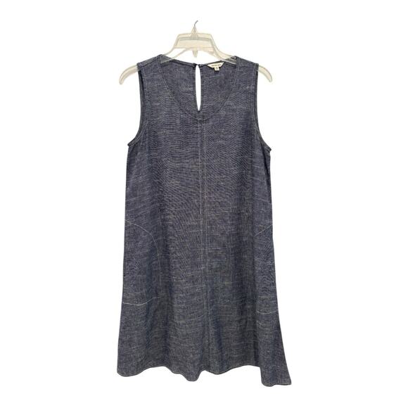 Max Studio Dress Womens Small Linen Blend Heather Blue Contrast Stitch‎ Pockets - Picture 1 of 9